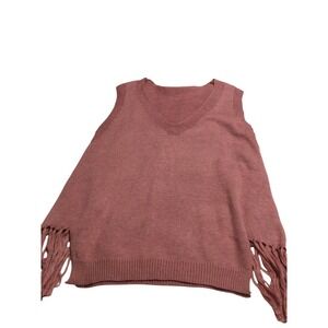 SHEIN Rose Pink V Neck Sleeveless Fringe Knit Sweater Vest Women's XL